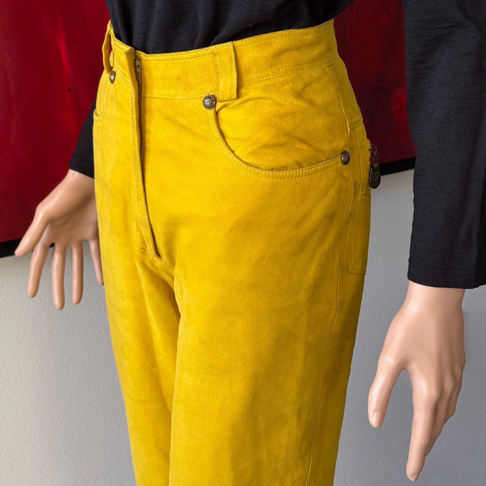 GIANNI VERSACE mustard yellow suede pants size 38/XS from F/W 1994/95