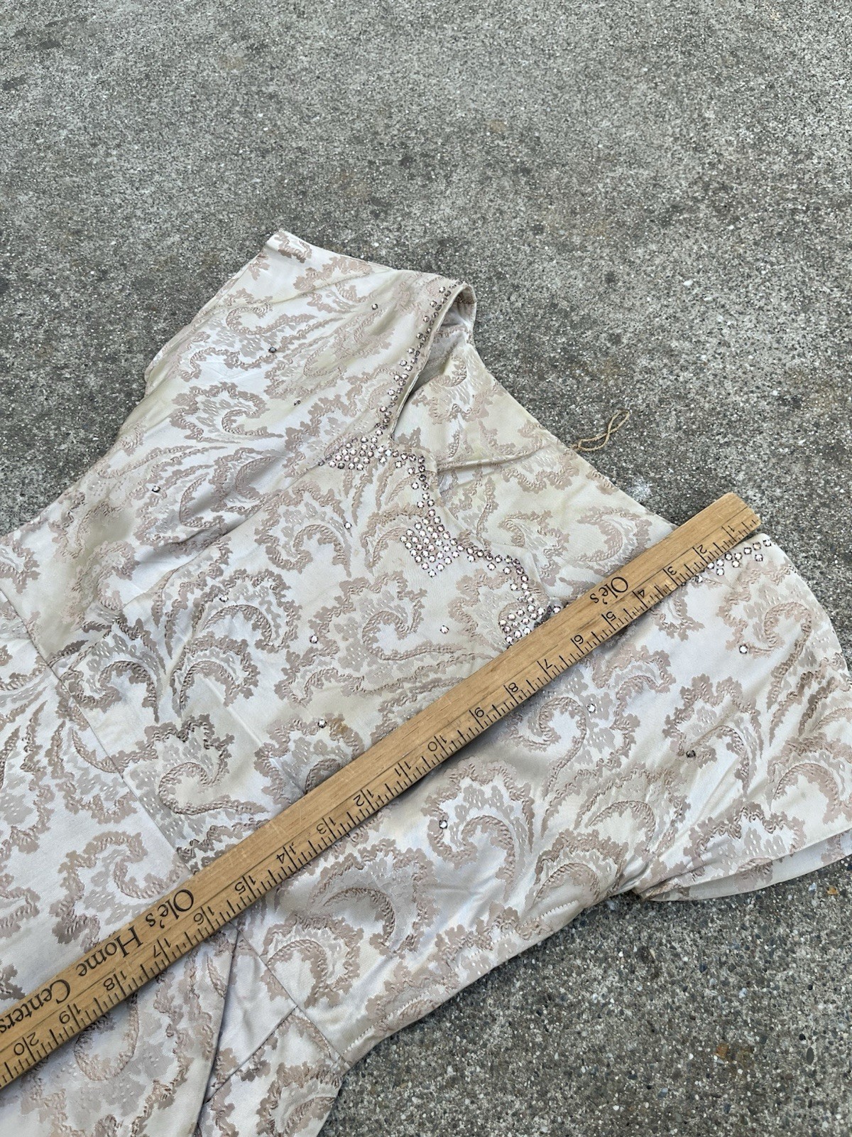 VTG 1950s Brocade Jacquard Rhinestone Cocktail Dress Hollywood Glam 31” Waist