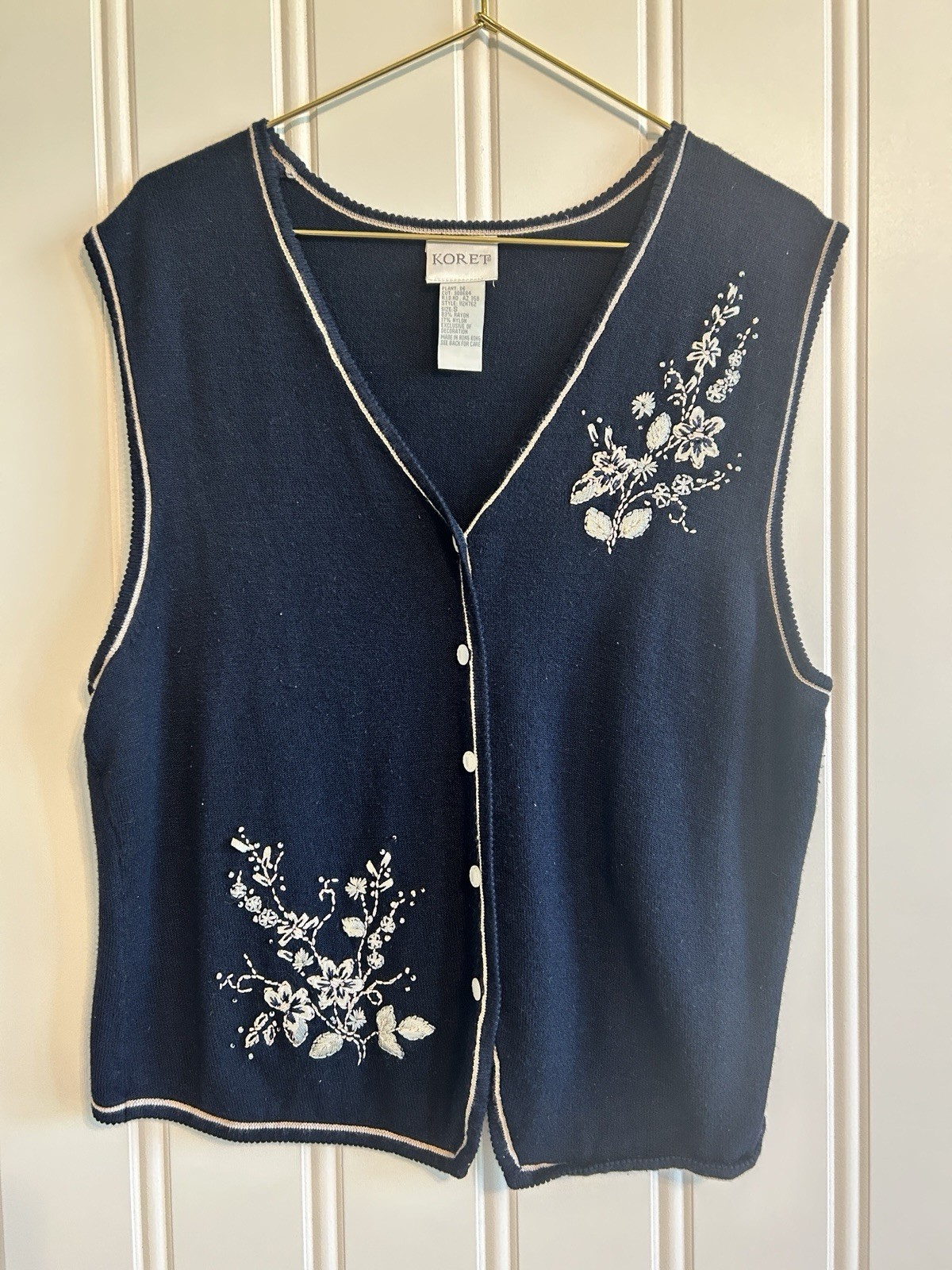 Vintage 90s Koret Womens Navy Blue Floral Embroidered Sweater Vest-small-Cottage