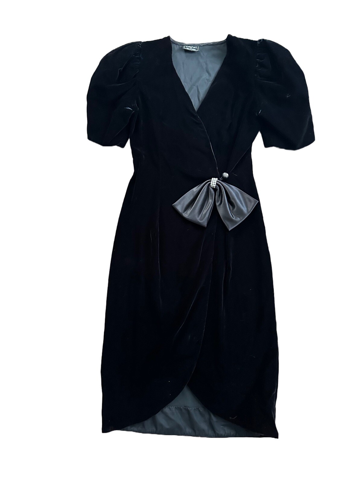 Vintage Cachet Bari Protas Black Velvet Wrap Dress Womens Size 5/6 Small