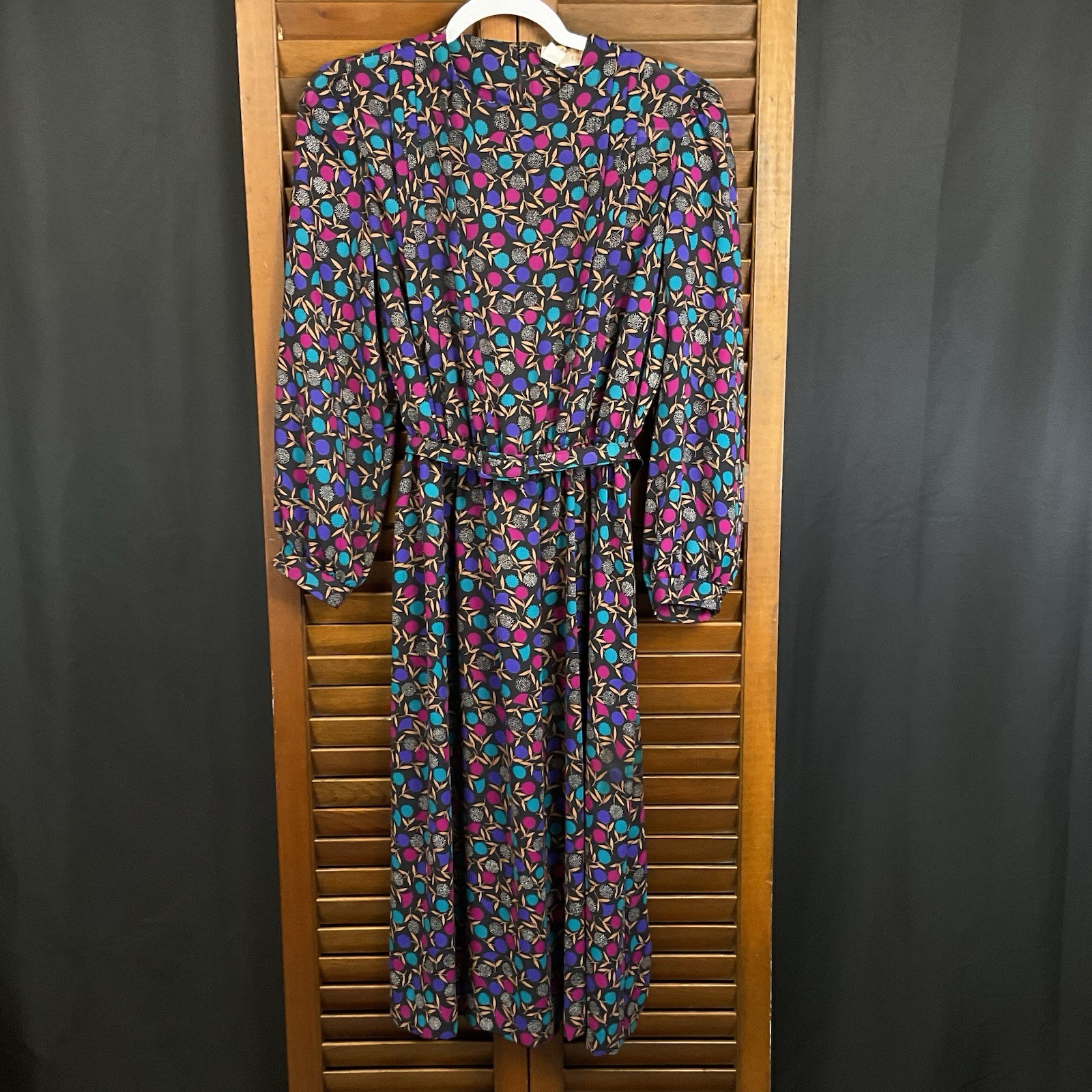 Vintage 80&rsquo;s Lady Carol New York Midi Dress Pleated Colorful Floral Belted SZ 14