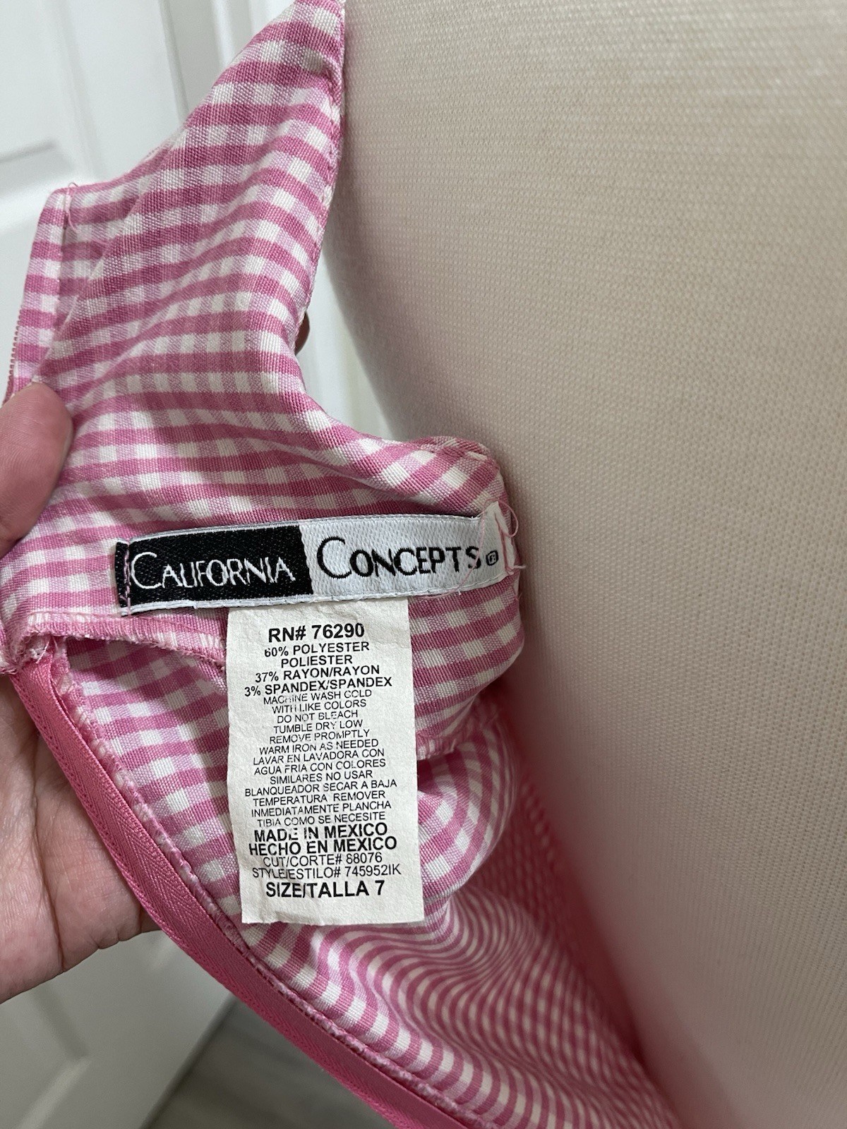 Vintage 90s California Concepts Gingham Sun Dress Size 7 Pink Y2K