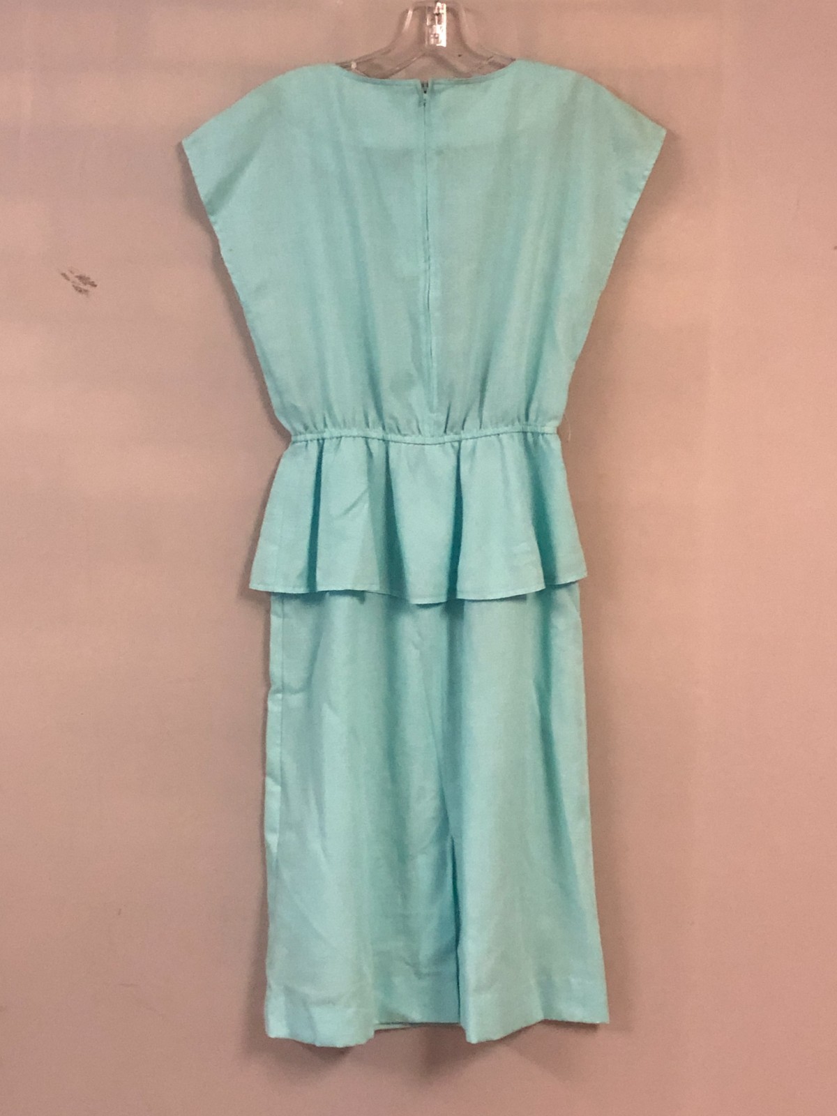 Vintage Leslie Fay Petites Peplum Style Dress Light Aqua Size 10 Cap Sleeves
