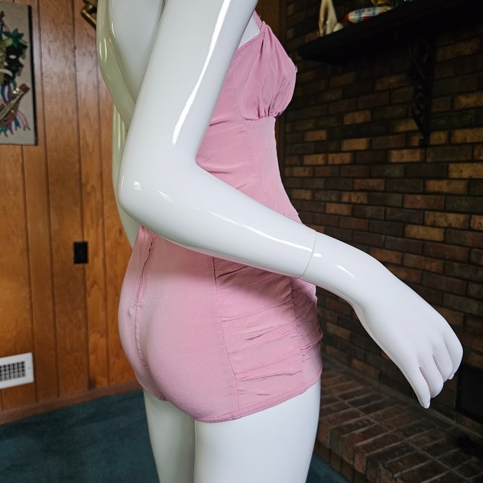 Vtg 50s Pink Ruched Sea Nymph Bombshell Halter Swim Bathing Glamour Suit XS/S