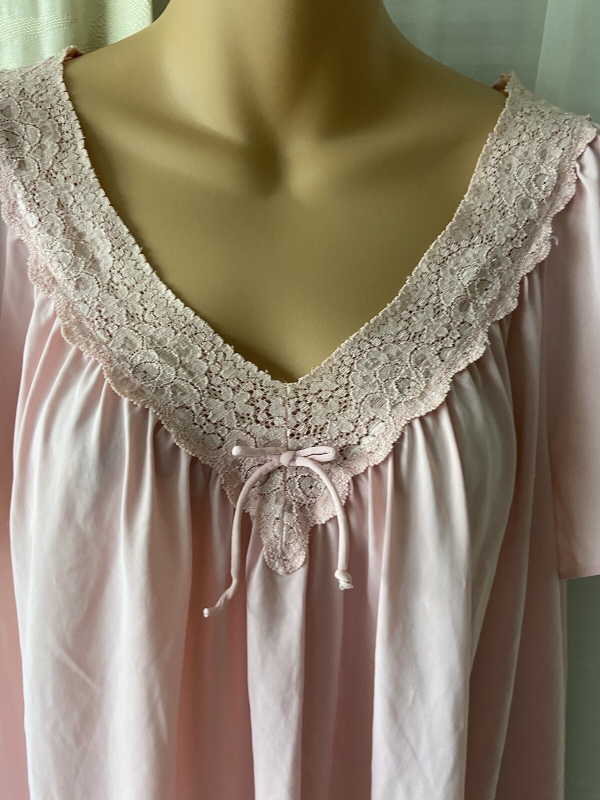 Vintage Rose Shadowline X Silky Soft Nylon Nightgown Negligee Gown Inset Lace L