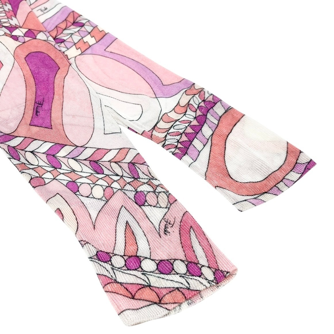 EMILIO PUCCI Vintage Logo Knit Cardigan Top #34 Multicolor Pink Rayon Button