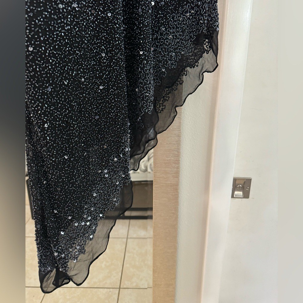 Vintage Scala Fully Beaded Asymmetrical Evening Skirt 90s Black Tie Glam NYE Lrg
