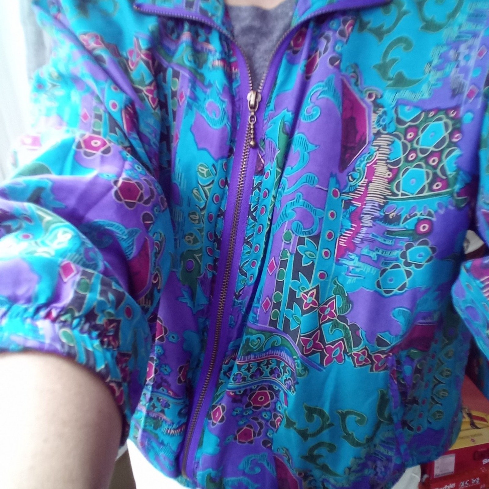 Vintage Petite Sophisticated Size Small Windbreaker 100% Silk Purple Blue Y2K