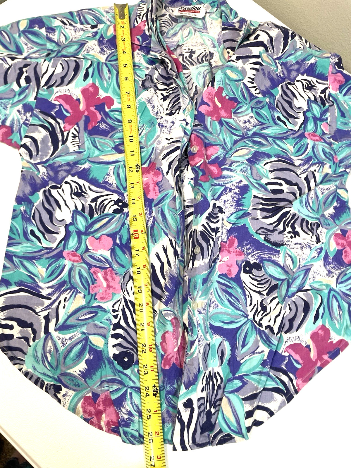 Vintage Caribou C&rsquo;mon Sportswear Women&rsquo;s Blouse Floral Zebra Print USA Medium