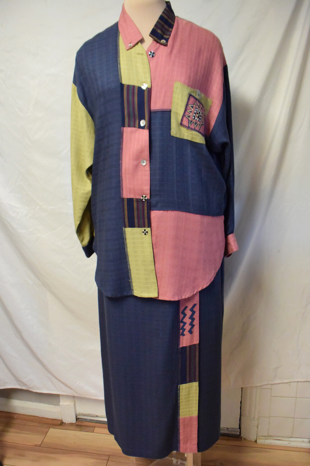 Faith Celia Forrester 2 Pc.Skirt Top Set Color Patch Rayon Ramie Blend-Artsy-L