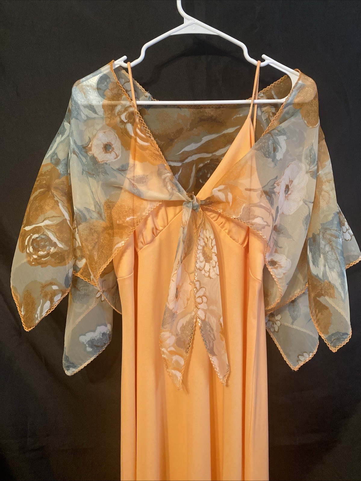 Vintage Union Made Long Sleeveless Summer Dress Peach With Floral Over Shirt