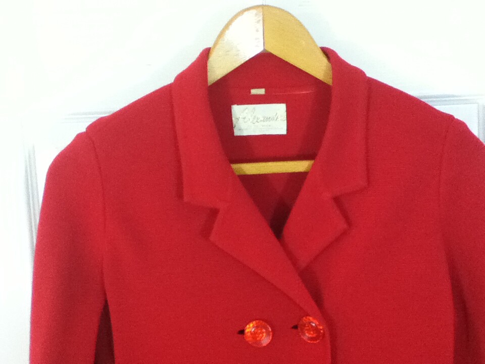 Vintage 70&rsquo;s Mod Red Wool Knit Coat Sz Large Alexander&rsquo;s British Hong Kong