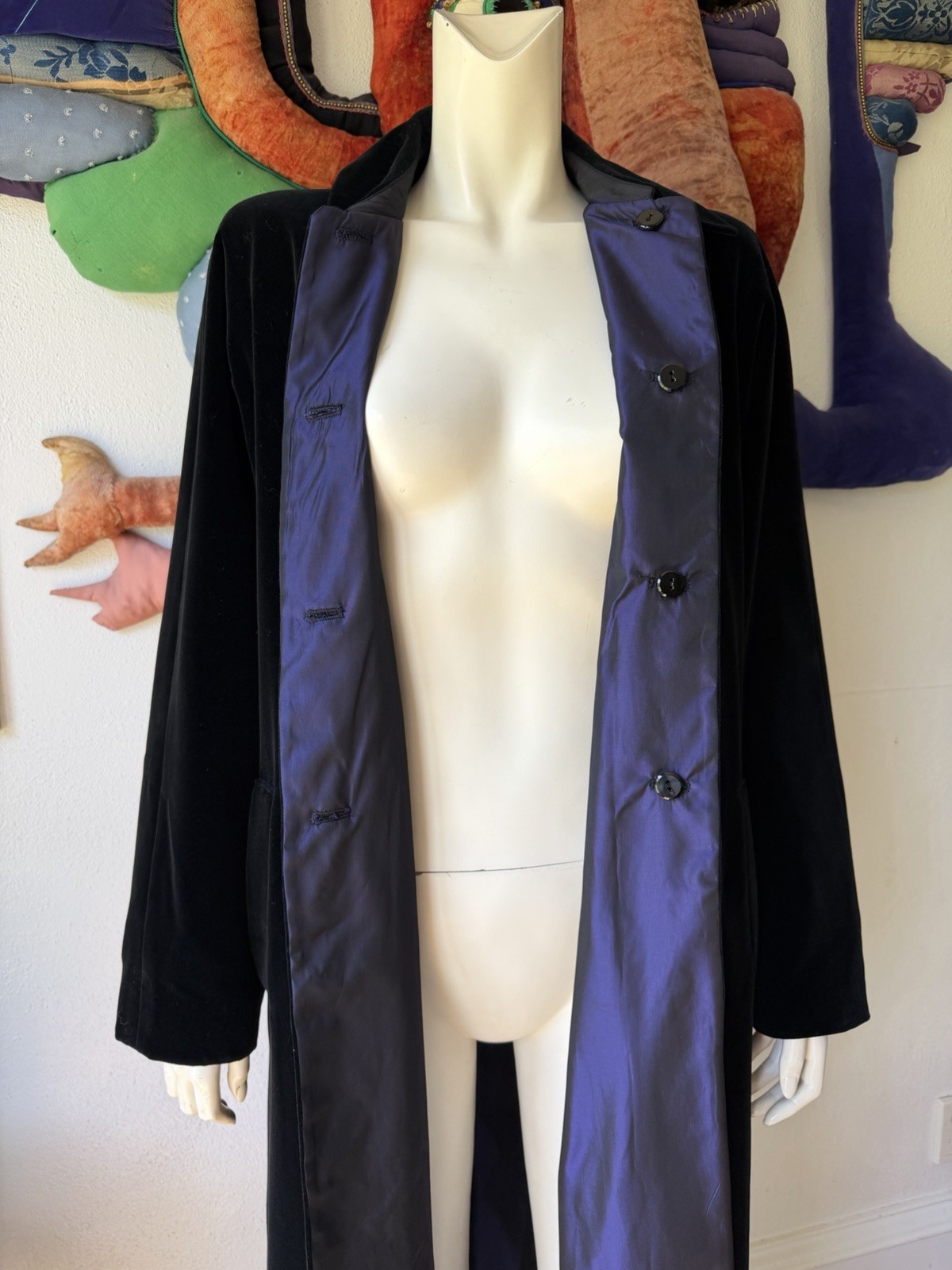 Vintage BLACK VELVET REVERSIBLE Drizzle Coat Purple Saks Fifth Ave Long Opera 10