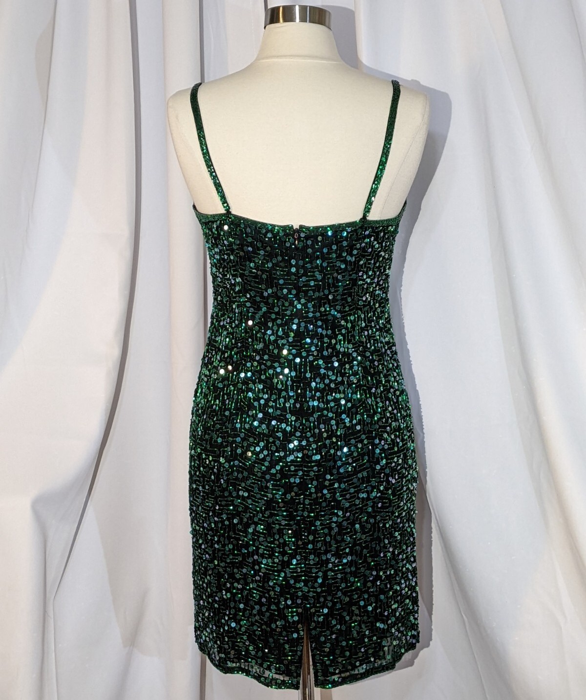 Silk 90s Black Green Shimmer Sequins Bodycon Mini Party Dress Nadine Boutique M