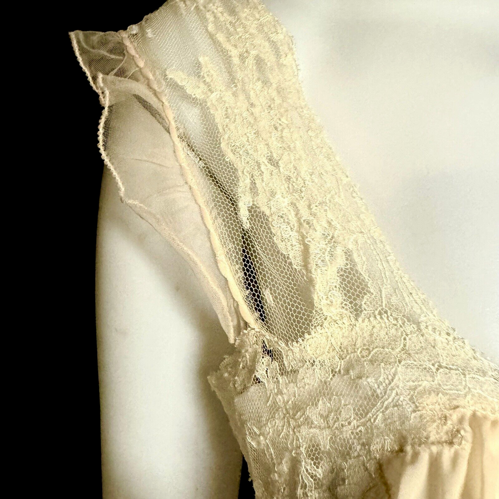 VTG 40s LUXITE by Holeproof SHEER Nylon Pink Peach Long Nightgown Ivory Lace 38