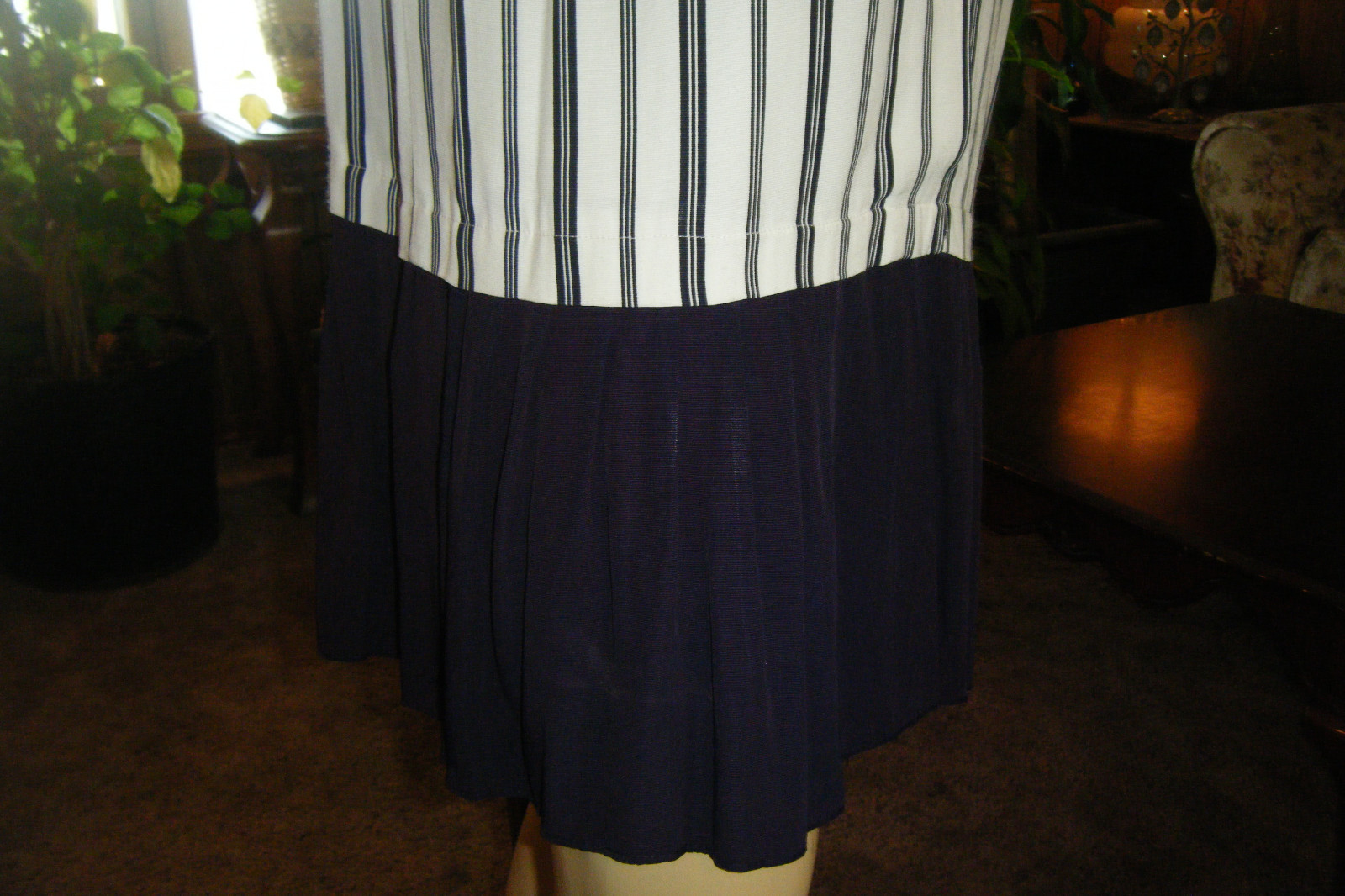 Vintage RISA ANN New York FLAPPER Drop Waist Pinstripe DRESS Blue & Cream sz 14