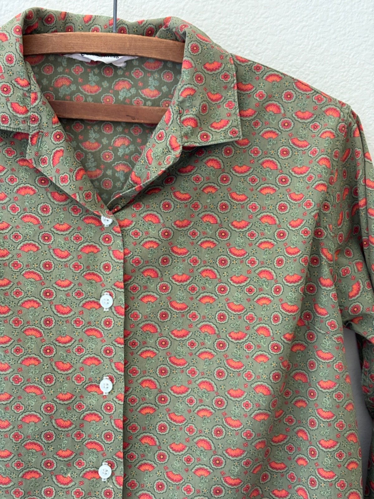 Vintage 50s 60s Christenfeld Button Down Blouse Green M/L Rockabilly Mid Century