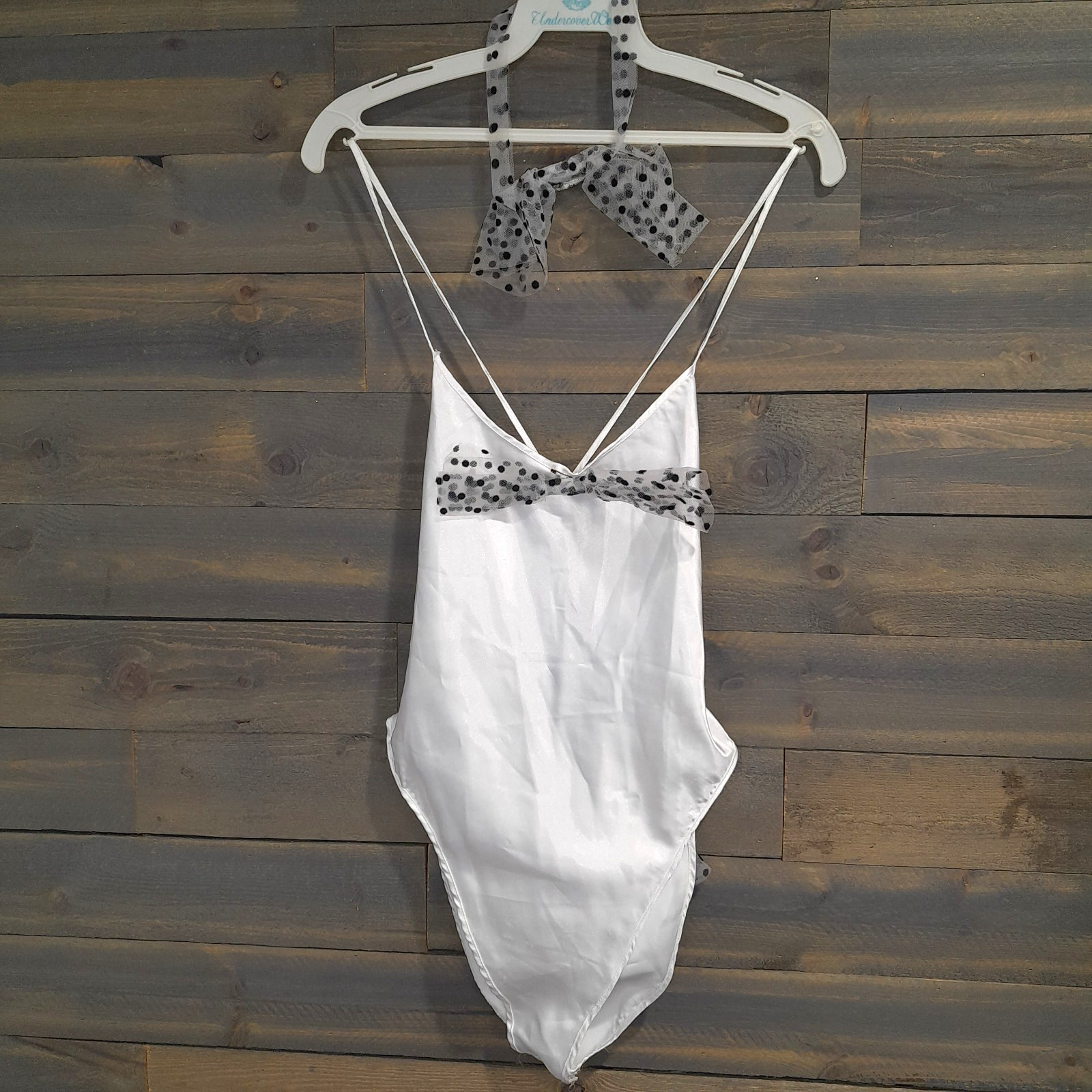 Undercover Wear Teddy Womens S Petite White Liquid Satin Detach Bow Vtg USA 80&rsquo;s