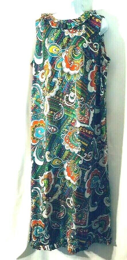 Wild VTG M/L ruffle 70s Maxi Dress Shift Caftan Full Length Sleeveless M