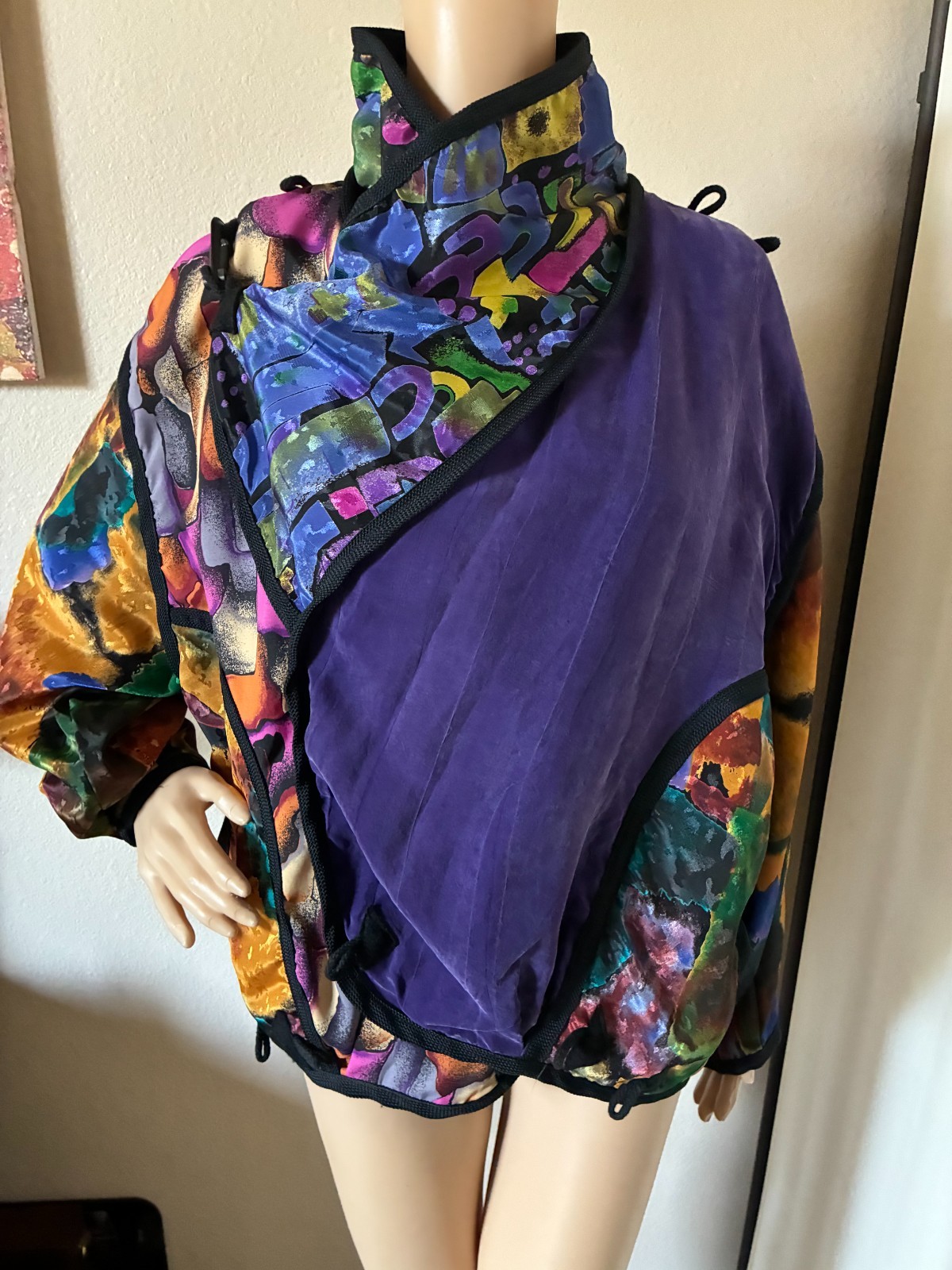 vtg 80&rsquo;s Miko Francisco colorful convertible jacket art to wear O/S