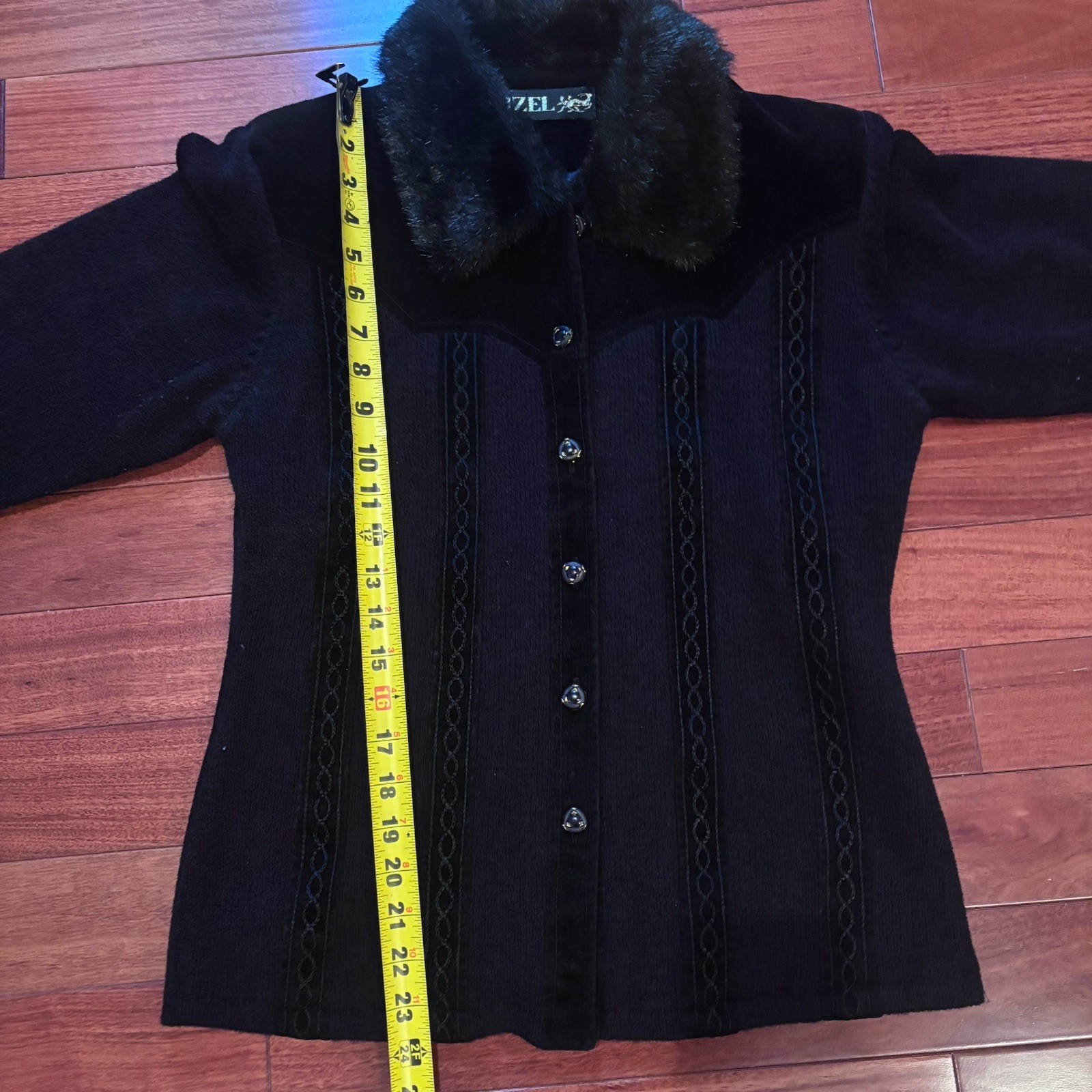 Vtg Gizel Western Chic Sweater Jacket Faux Fur Collar Embossed Braid Stitching