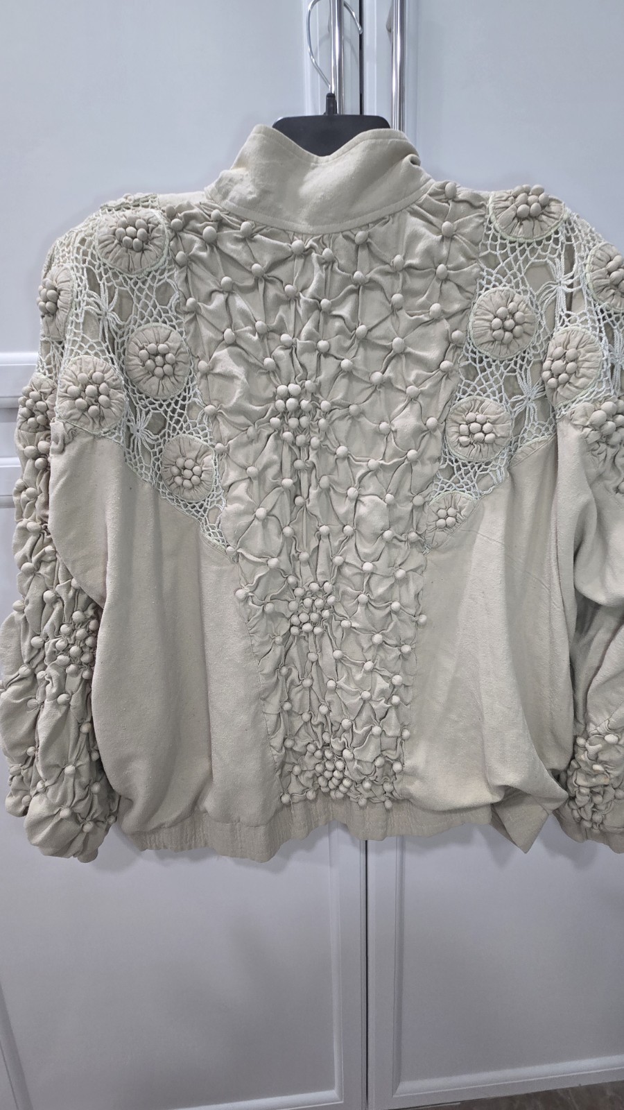VTG LIM&rsquo;S Shanghai Jacket 100% Silk 3D Crochet Boho Bomber Art to Wear RARE
