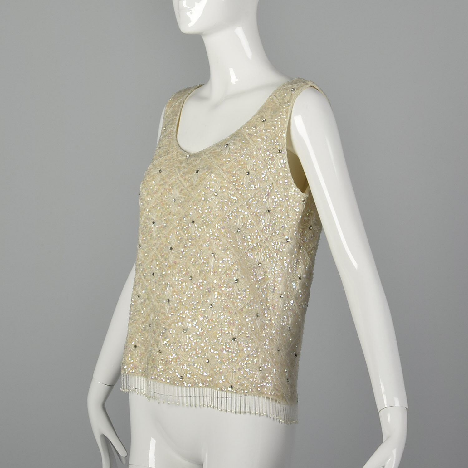 Medium 1960s Iridescent Sequin Blouse Vintage Sleeveless VTG 60s Wedding Top