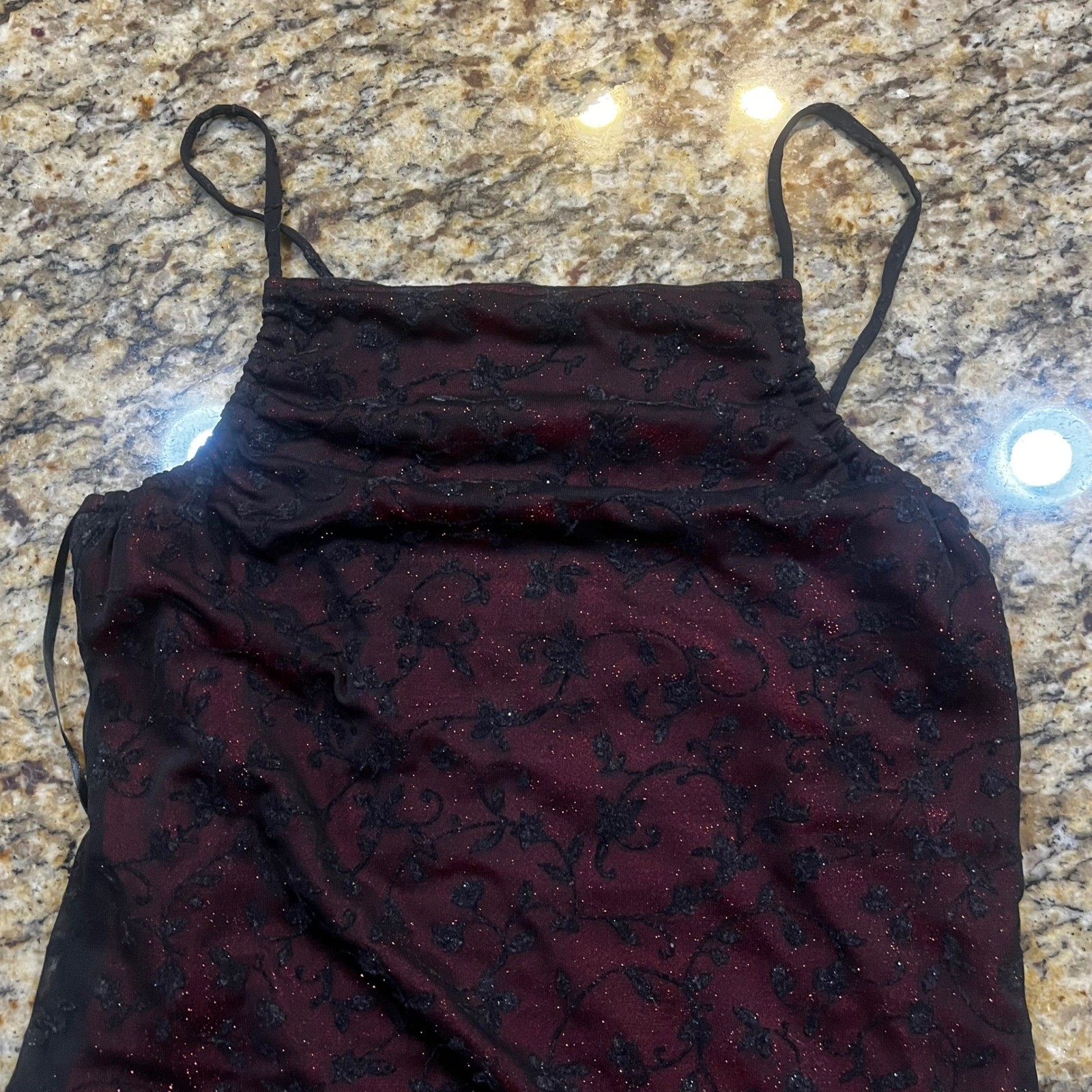 Vintage Byer Too! Red Glitter Black Floral Mesh Overlay Mini Dress Girl S