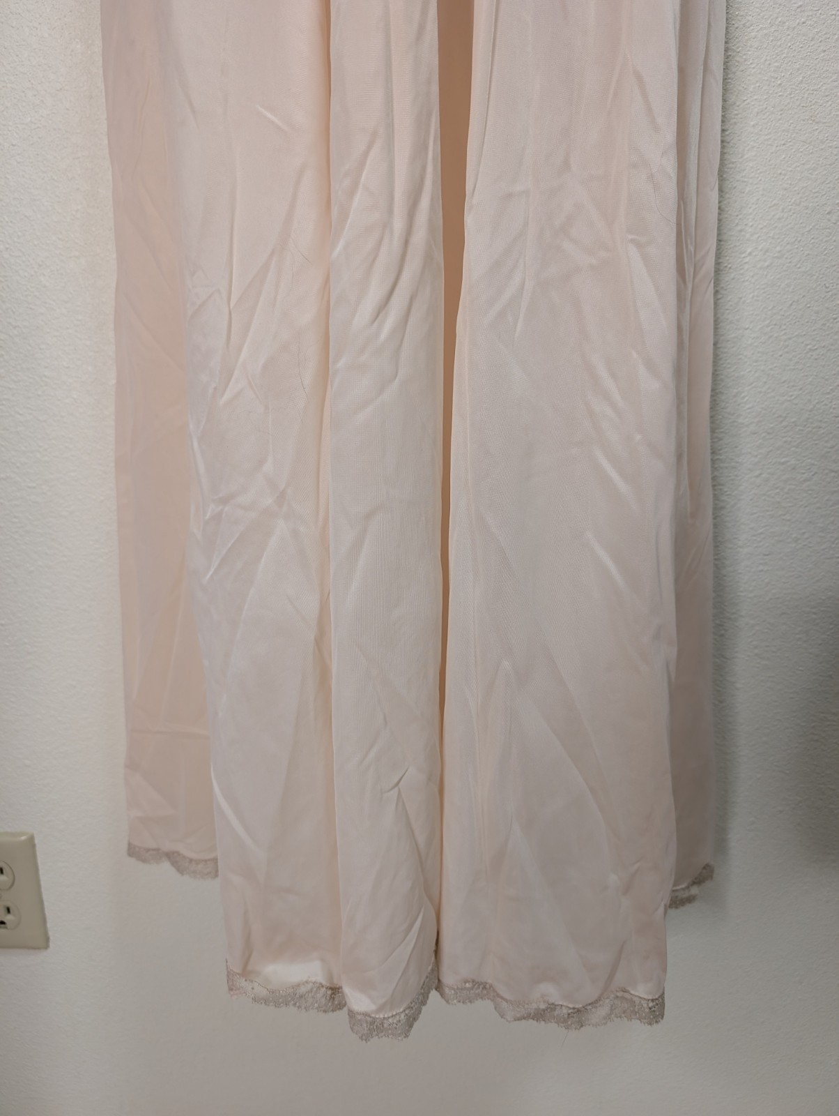 Vintage Blush Peach Lace Chiffon Gown Bardot Style Romantic Bridal Lingerie Slip