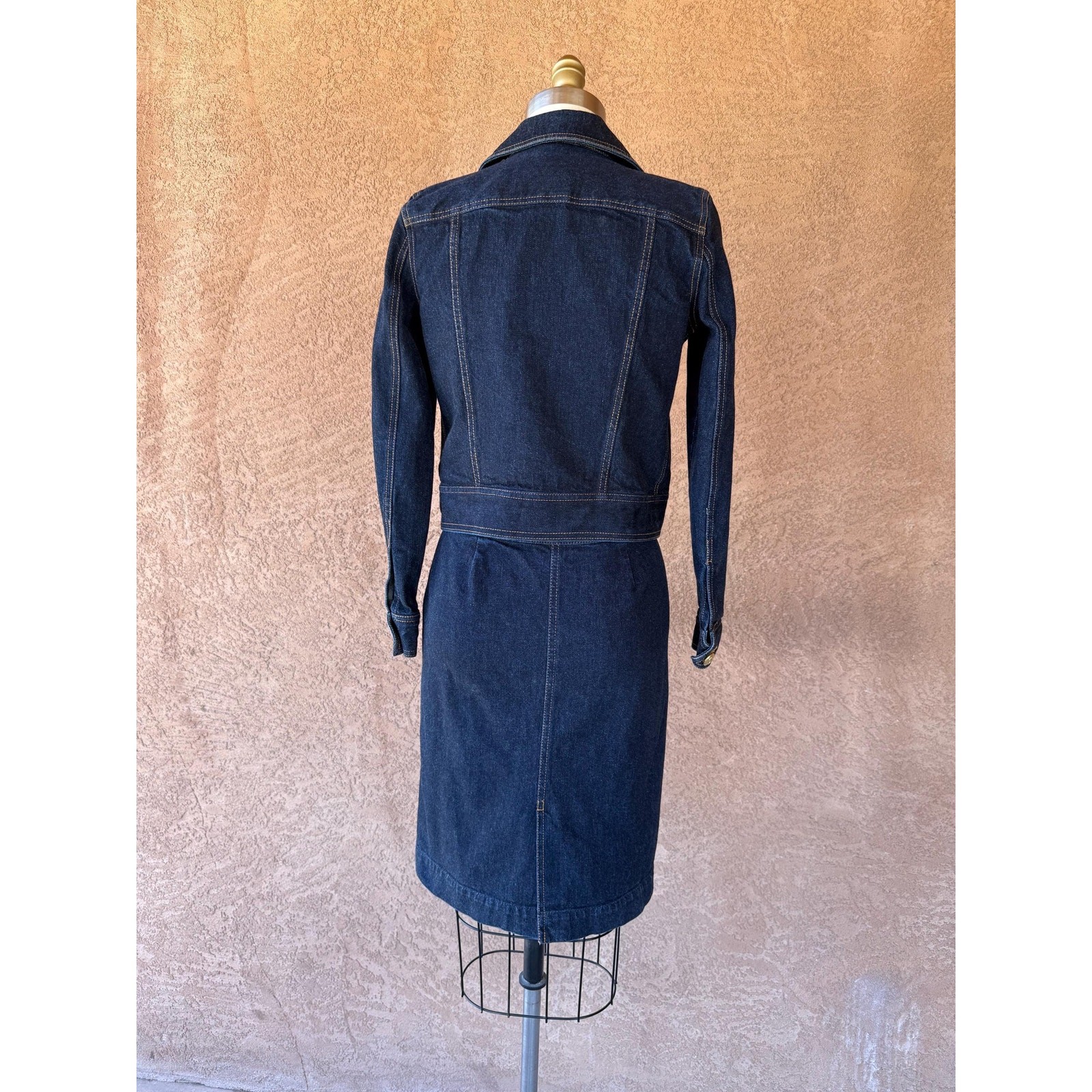 Vintage 2000s Ralph Lauren Denim Jacket & Skirt Set Gold Button Suit Petite