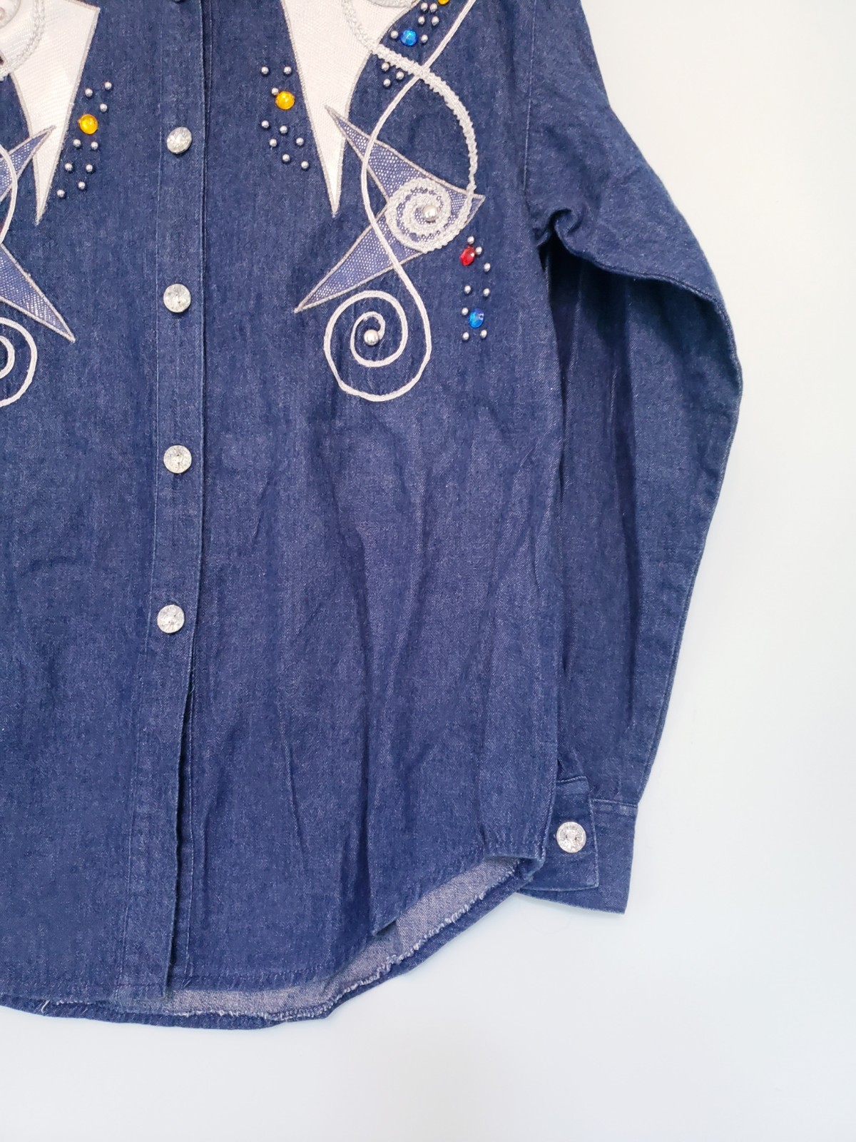 Joyce Womens 6 Shirt Button Up Denim Studded Embroidered Gems Art To Wear Artsy