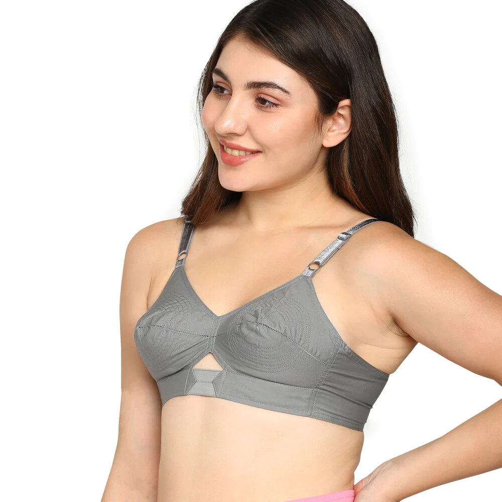 Gray Cotton Bullet Bra – Vintage Round Stitch Design, Perfect Fit for All Sizes