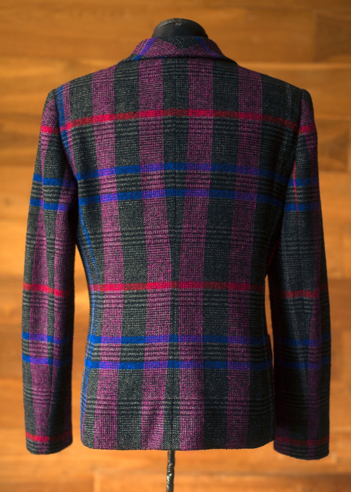 Emanuel Ungaro Collection Plaid Wool Jacket Blazer Gray Pink Blue IT 42 US 6