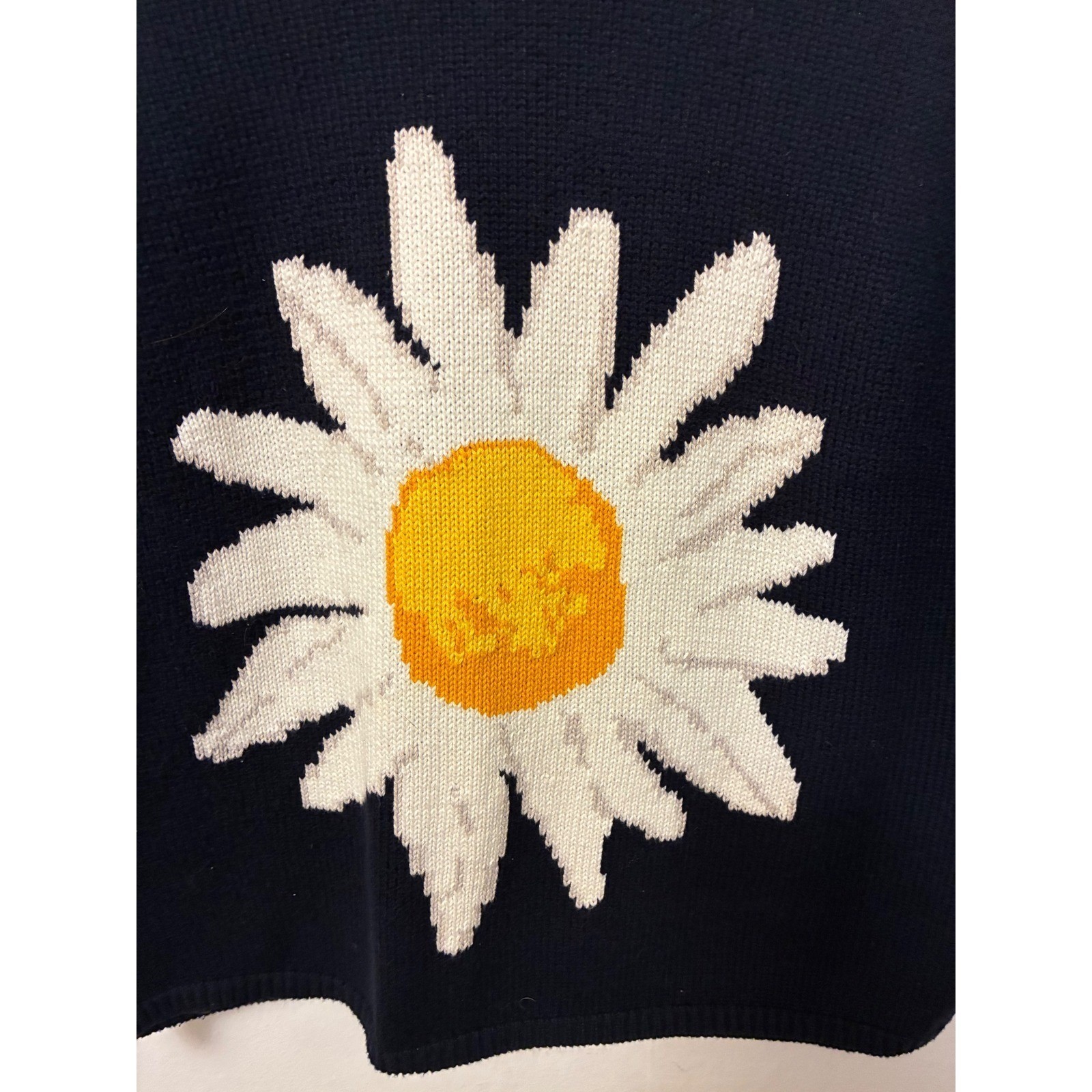 Vintage Cottage Core Navy Blue 100% Cotton Daisy Image Knit Top Small