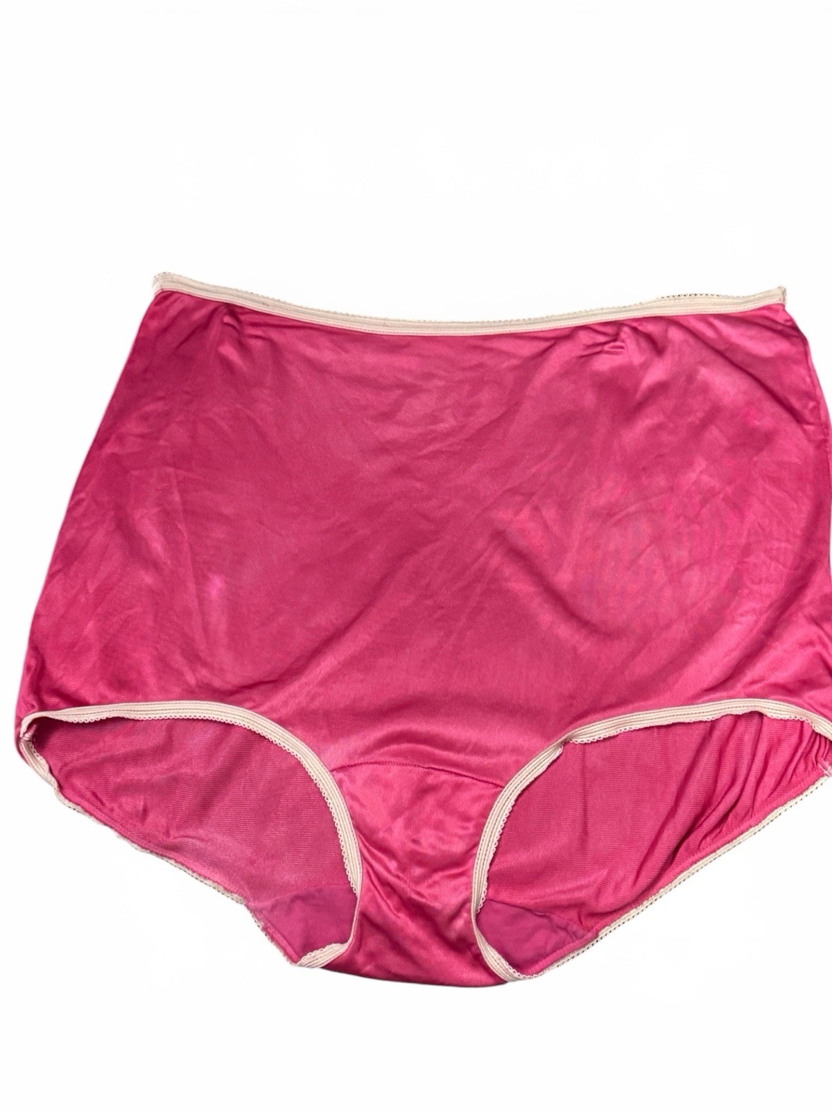 Vintage Nylon Granny Panty Full Cut Sz 7/8 Lollipop Pink W/ White Trim Panties