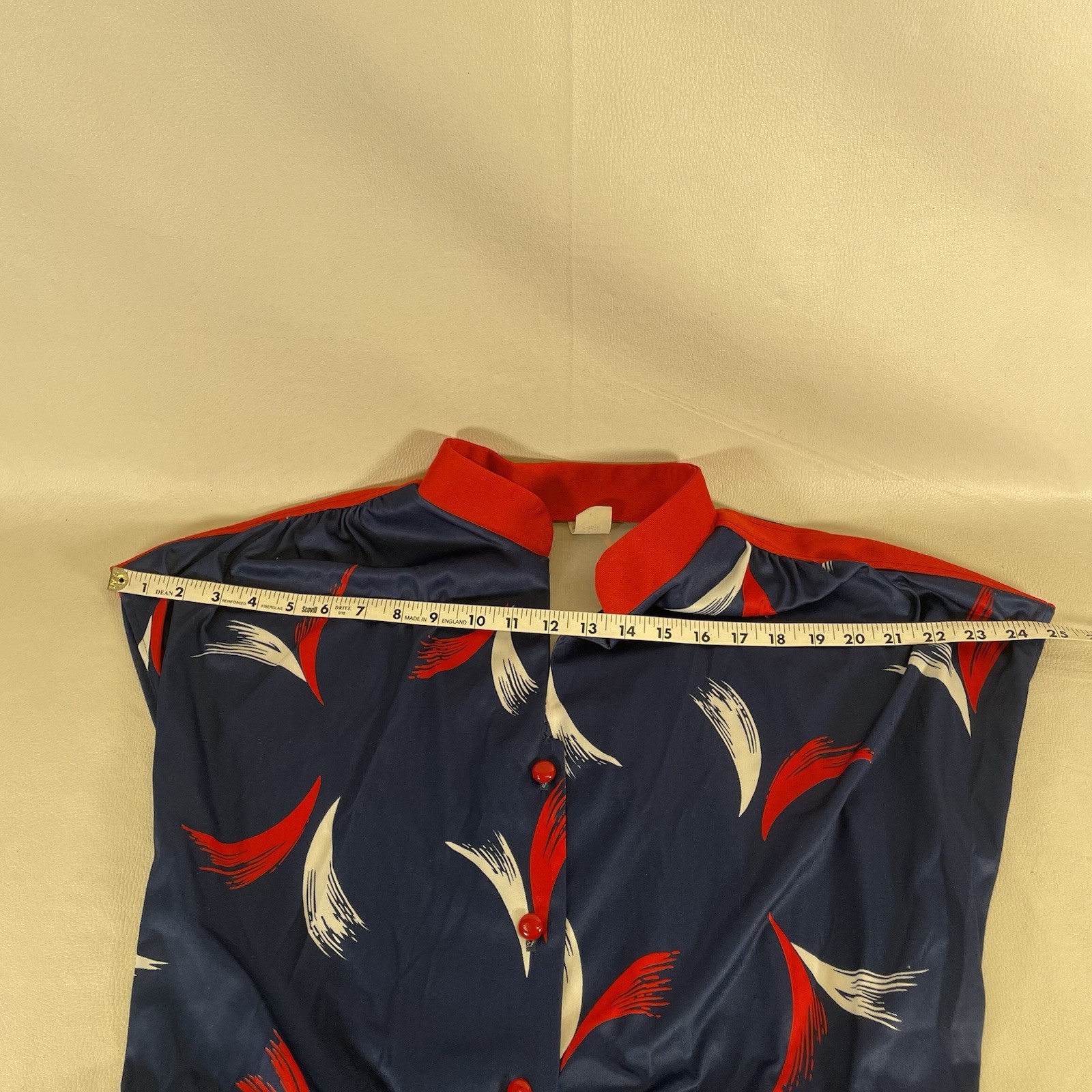 Vintage Poly Red White & Blue Cinch (Uniform?) Dress W/Sash Sz L(?)