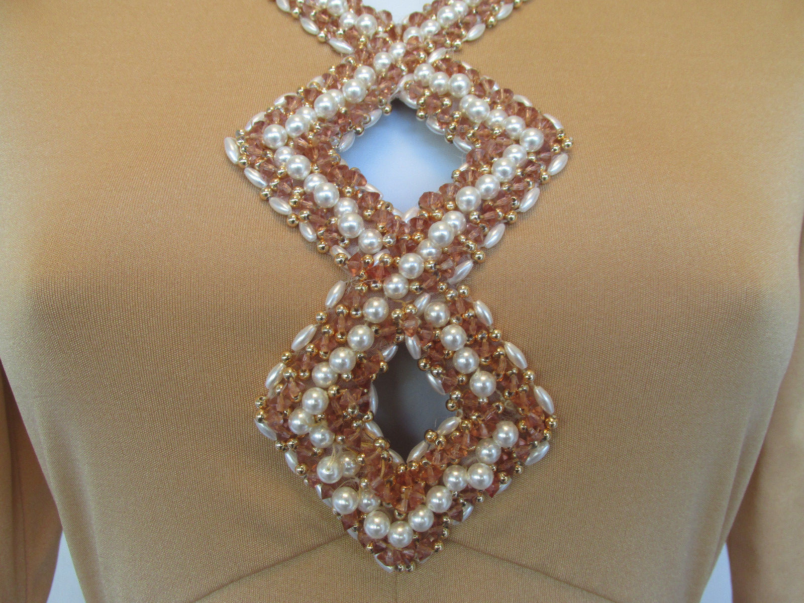 VINTAGE DRESS 1950s 60s MOD VICTORIA ROYAL BEADS KEY HOLE BRONZE SIZE 10 PEARLS