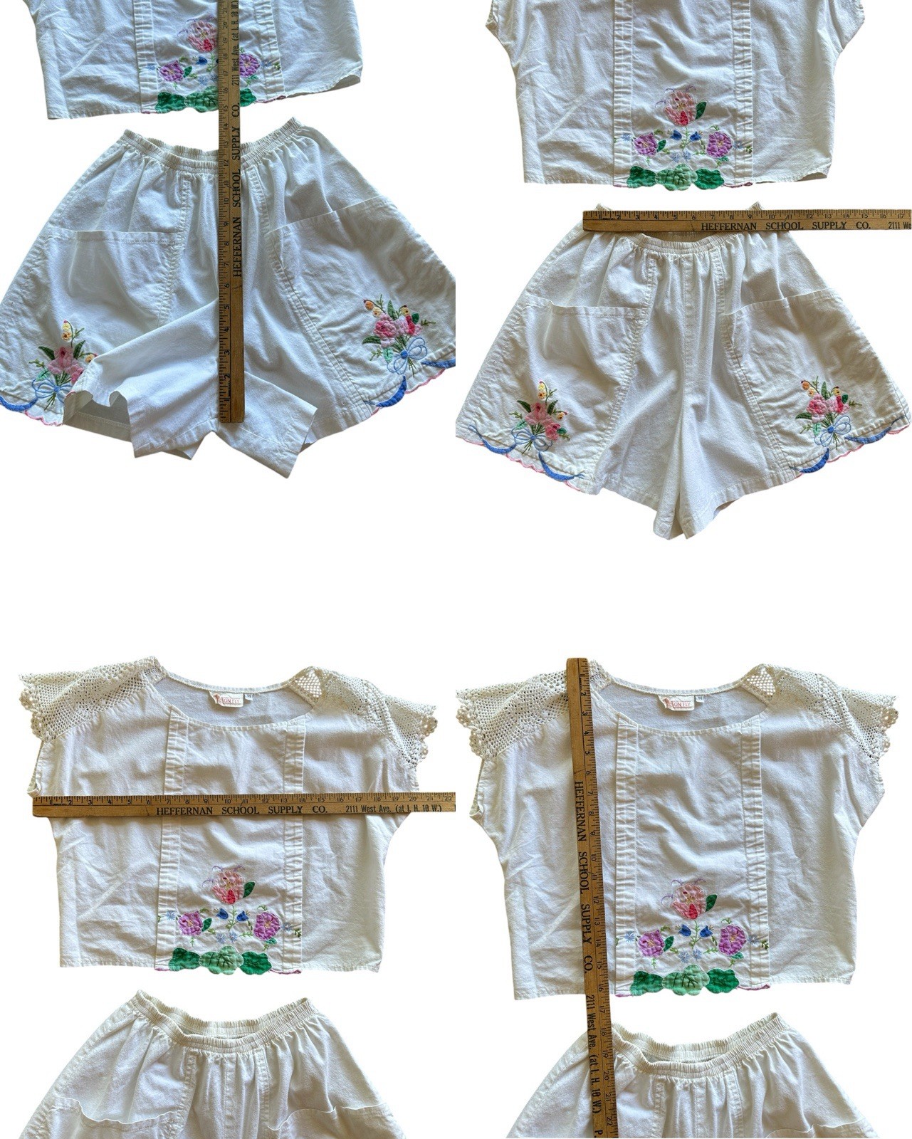 1970s Embroidered Cotton Matching Set Cottage Boho Hippie Vintage 70s