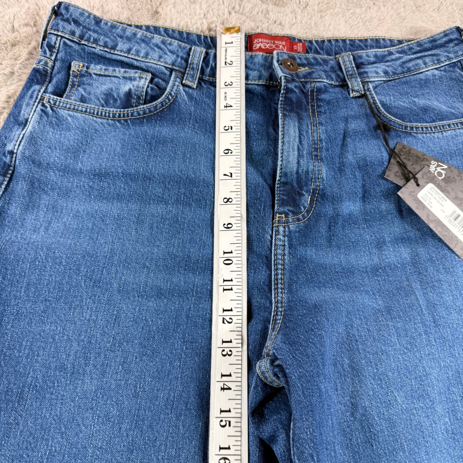 NWT Johnny Was Jaxon Lumiere Wide Leg Jeans Vintage Blue Pocket Size 33 $198