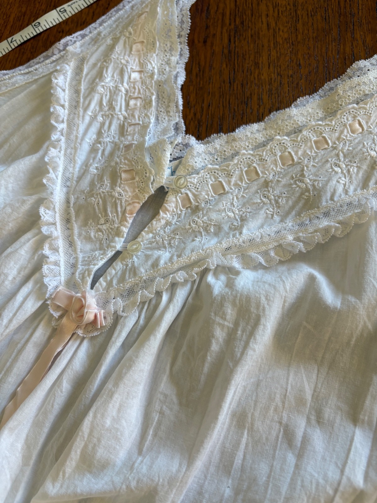 Vintage 90s Christian Dior Neiman Marcus White Cotton Lace Trim Nightgown M USA