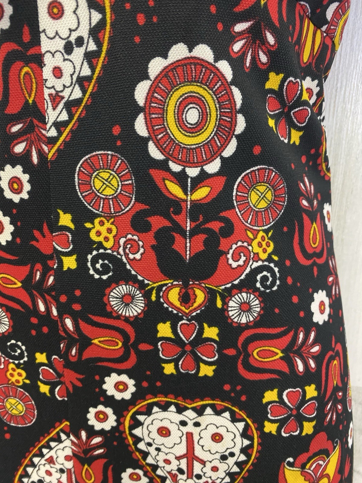 Handmade Vtg Hippie Boho Bold Print Keyhole Maxi Dress 17” Armpit Flutter Sleeve