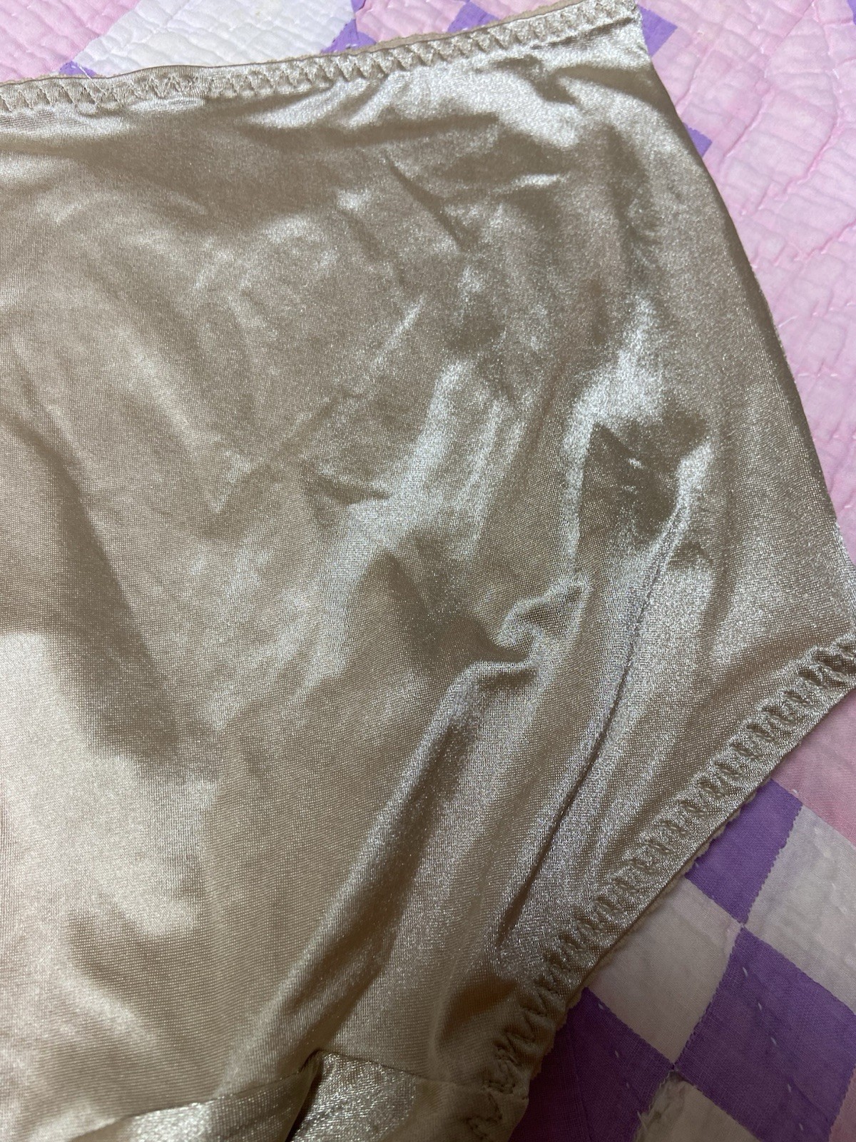 Vtg. Cupid Brief Light Support Shiny Stretch Beige Size L Granny Sissy Panty