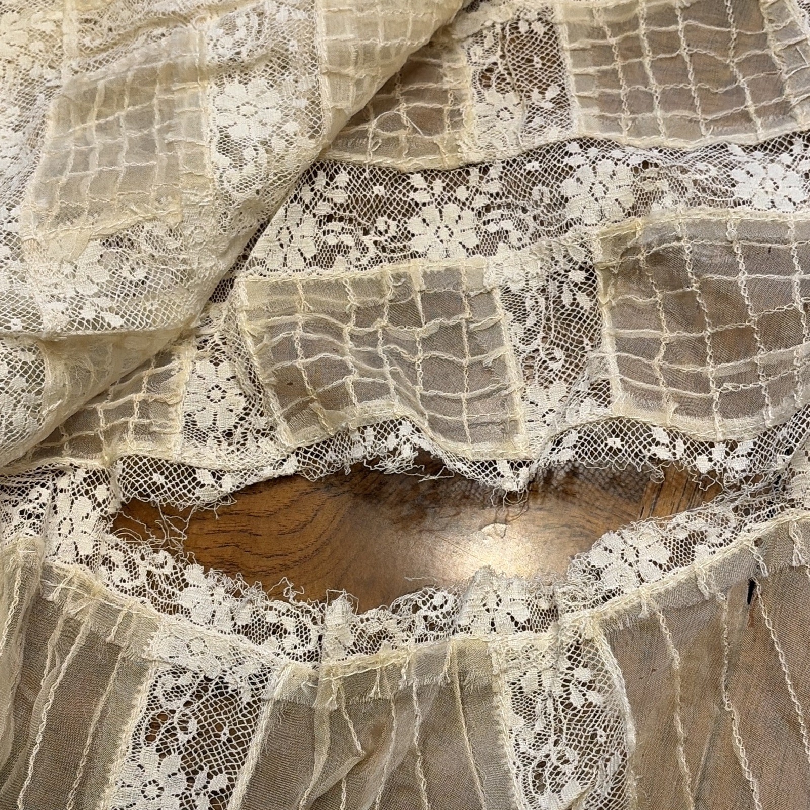 Vintage Silk Sheer Lace Petticoat Slip Skirt Layered Lace Trim Ivory/Material