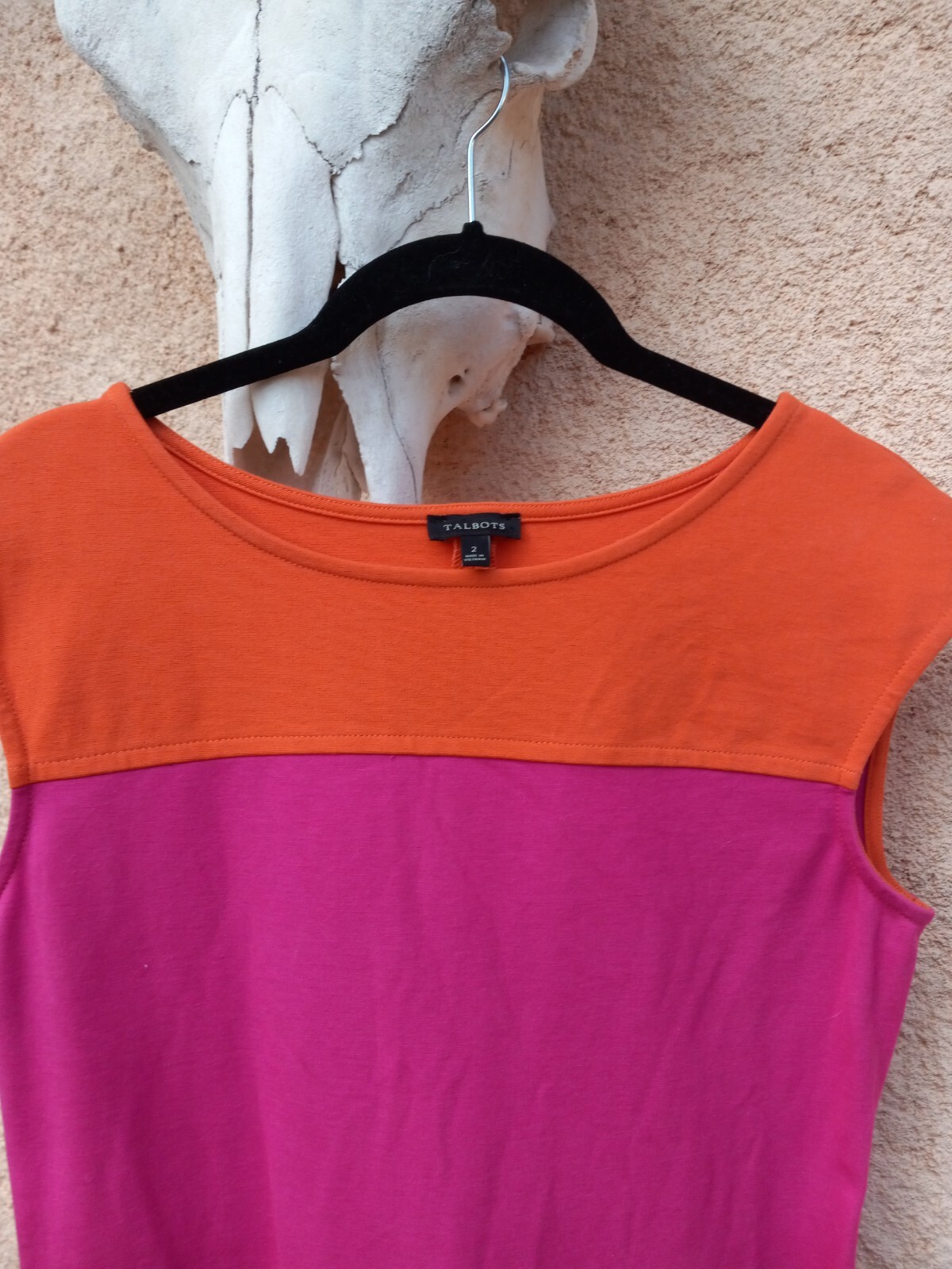 Talbots Vintage 2 Pink & Orange Rayon Nylon Spandex Shift Dress Fits Like 4/6
