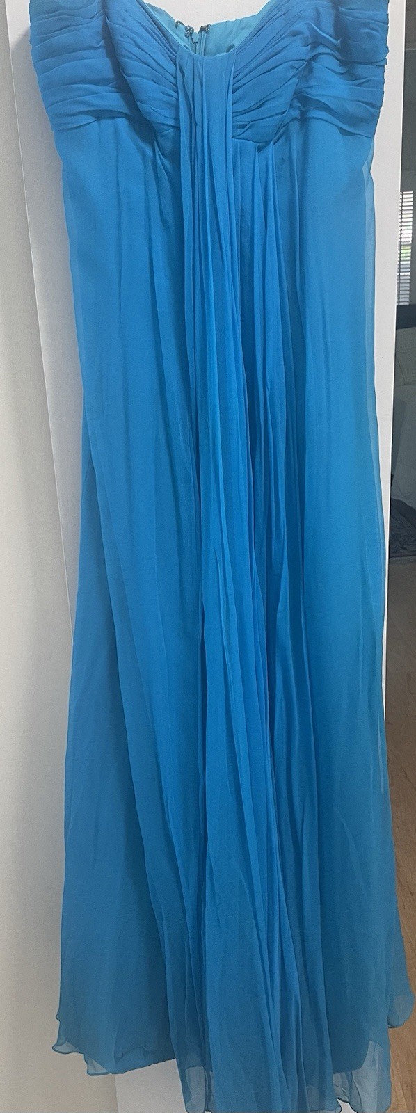 Bonwit Teller Aqua Silk Chiffon Evening Gown Spaghetti Straps 1960&rsquo;s Size Small