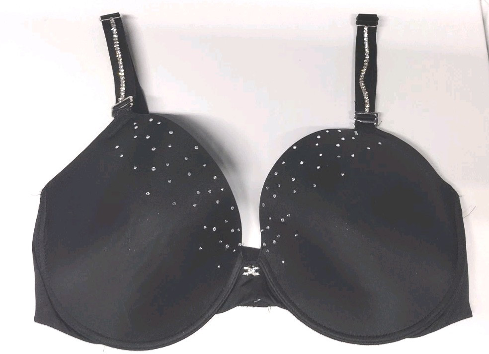 Frederick’s of Hollywood Black RHINESTONE BRA Size 40DD Padded Adjustable
