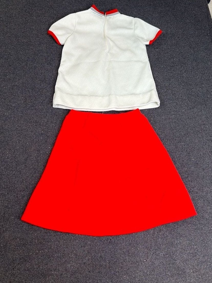 Vintage Biquette Original Red & White Orlon Skirt Set