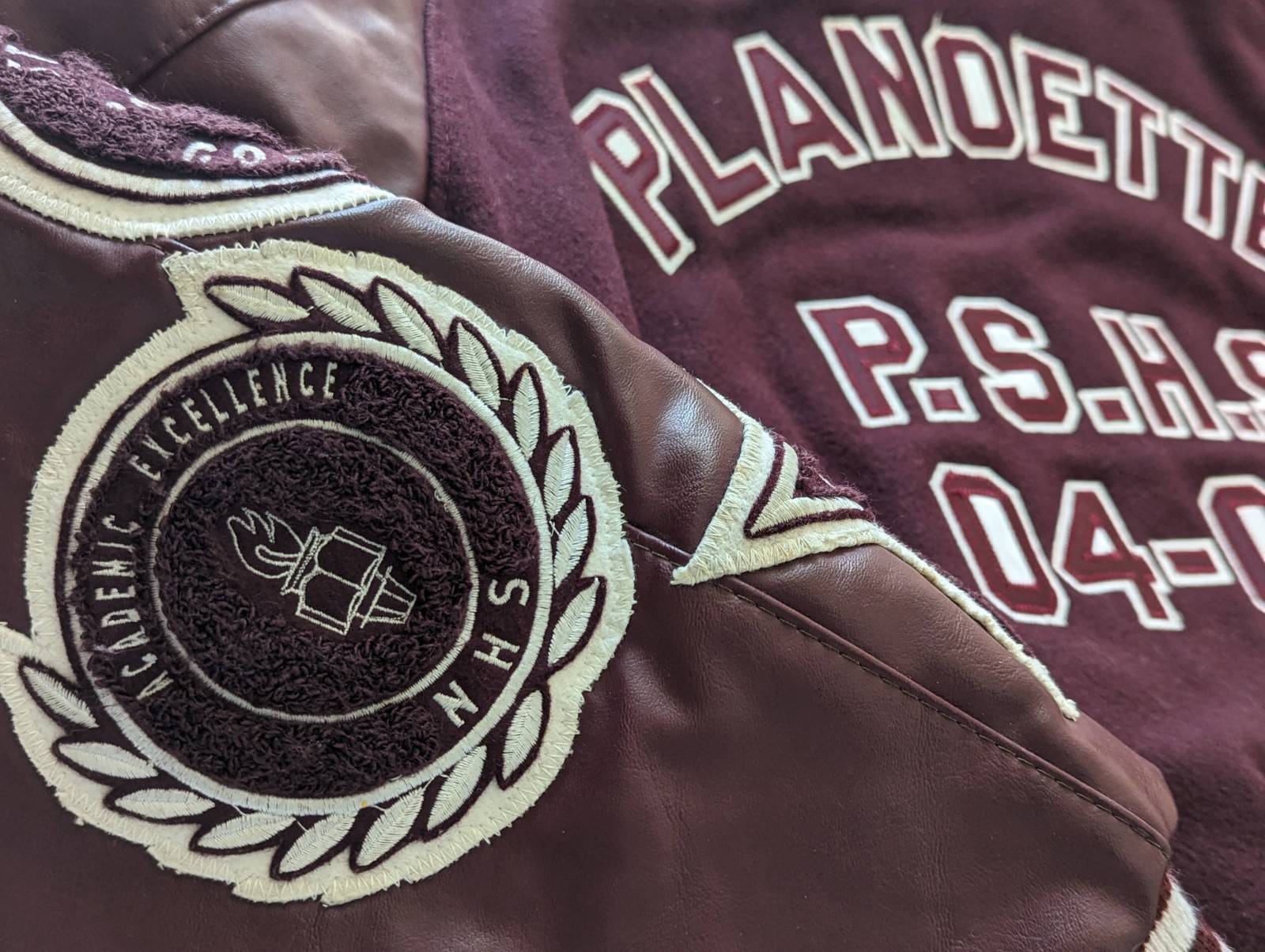 DeLONG Planoettes PSHS Varsity Jacket Maroon Wool Small Plano Senior High School