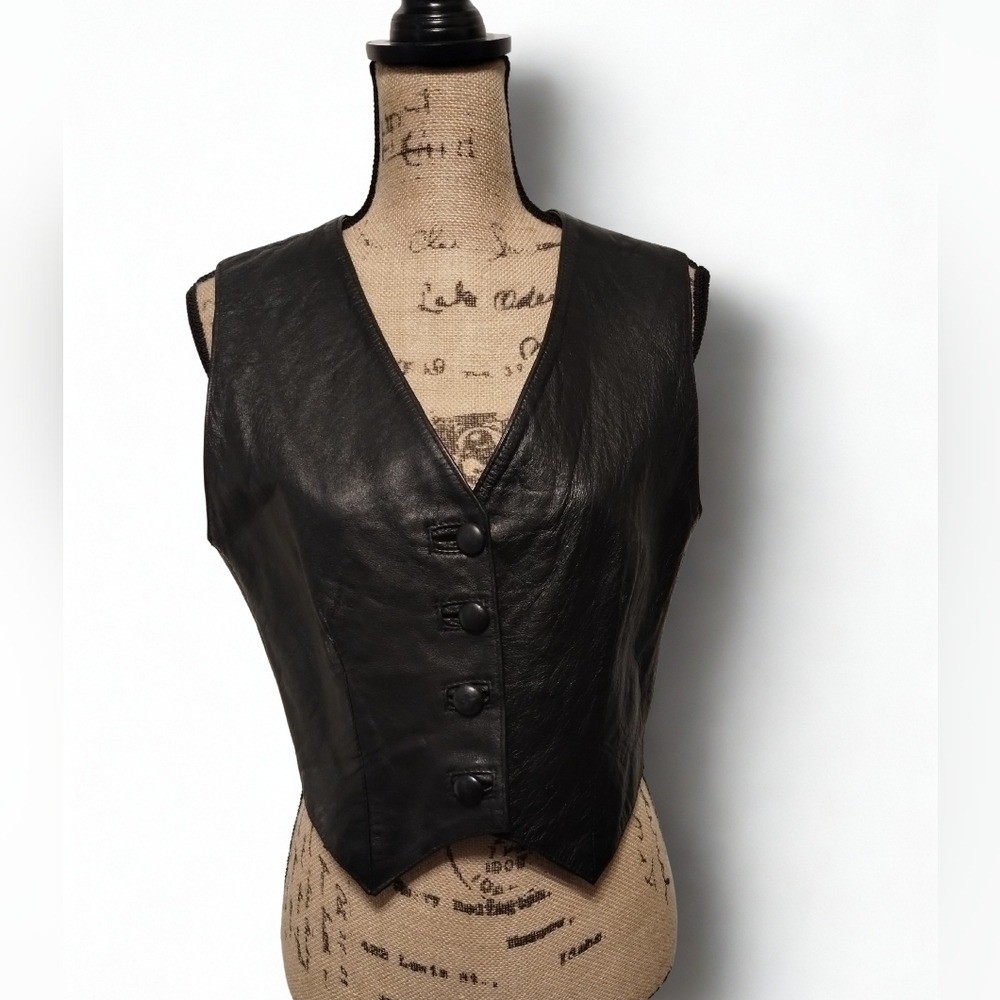 Vintage 80s Leather Vest Bazaar Brand Women&rsquo;s Size S