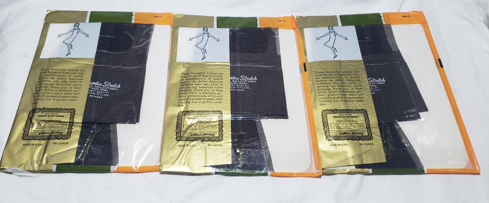 3 Pair NOS Vintage Arthur Murray Seamless Stockings Average Off Black 1960s-70s